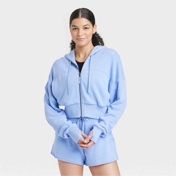 JoyLab Sky Blue Periwinkle Cropped Hoodie - Picture 1 of 11